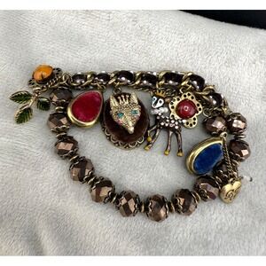 Betsey Johnson Woodland Creatures‎ Charm Bracelet Stretch Fox Deer 8"